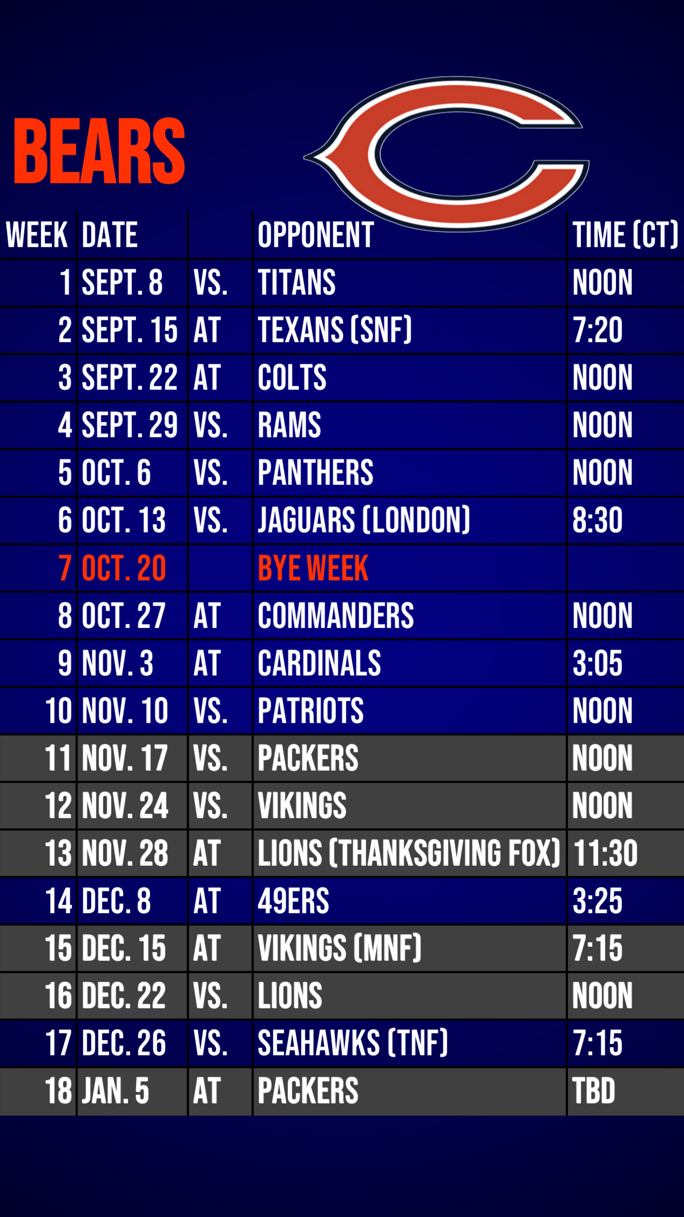The Chicago Bears 2024 Schedule