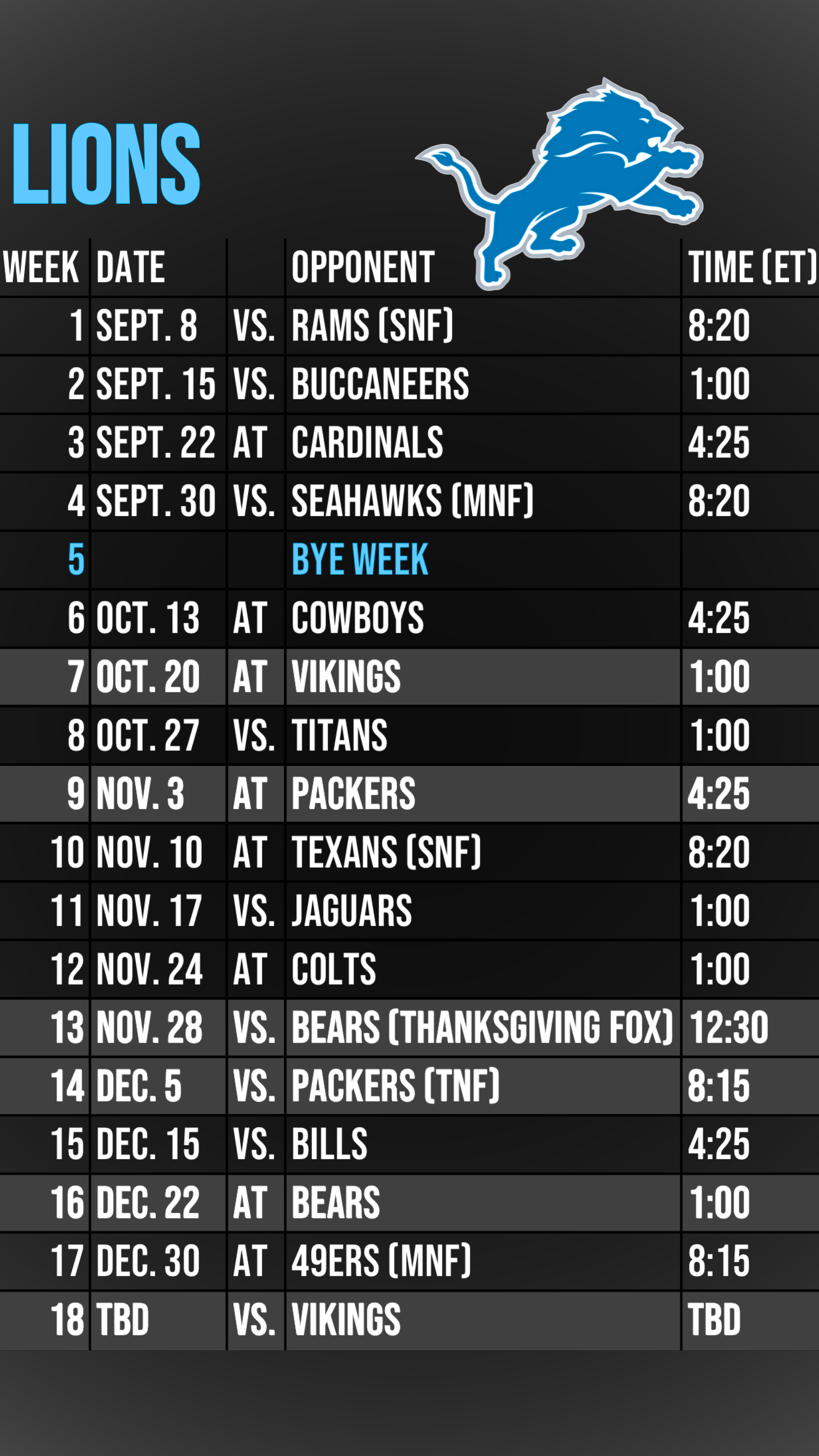 The Detroit Lions 2024 Schedule